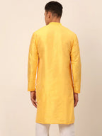 Jompers Men's Silk Blend Collar Embroidered Kurta Only - Yellow