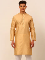 Jompers Men's Beige Striped Pleated Chikankari Kurta Only
