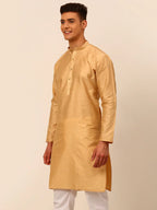 Jompers Men's Beige Striped Pleated Chikankari Kurta Only