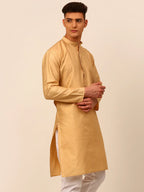 Jompers Men's Beige Striped Pleated Chikankari Kurta Only