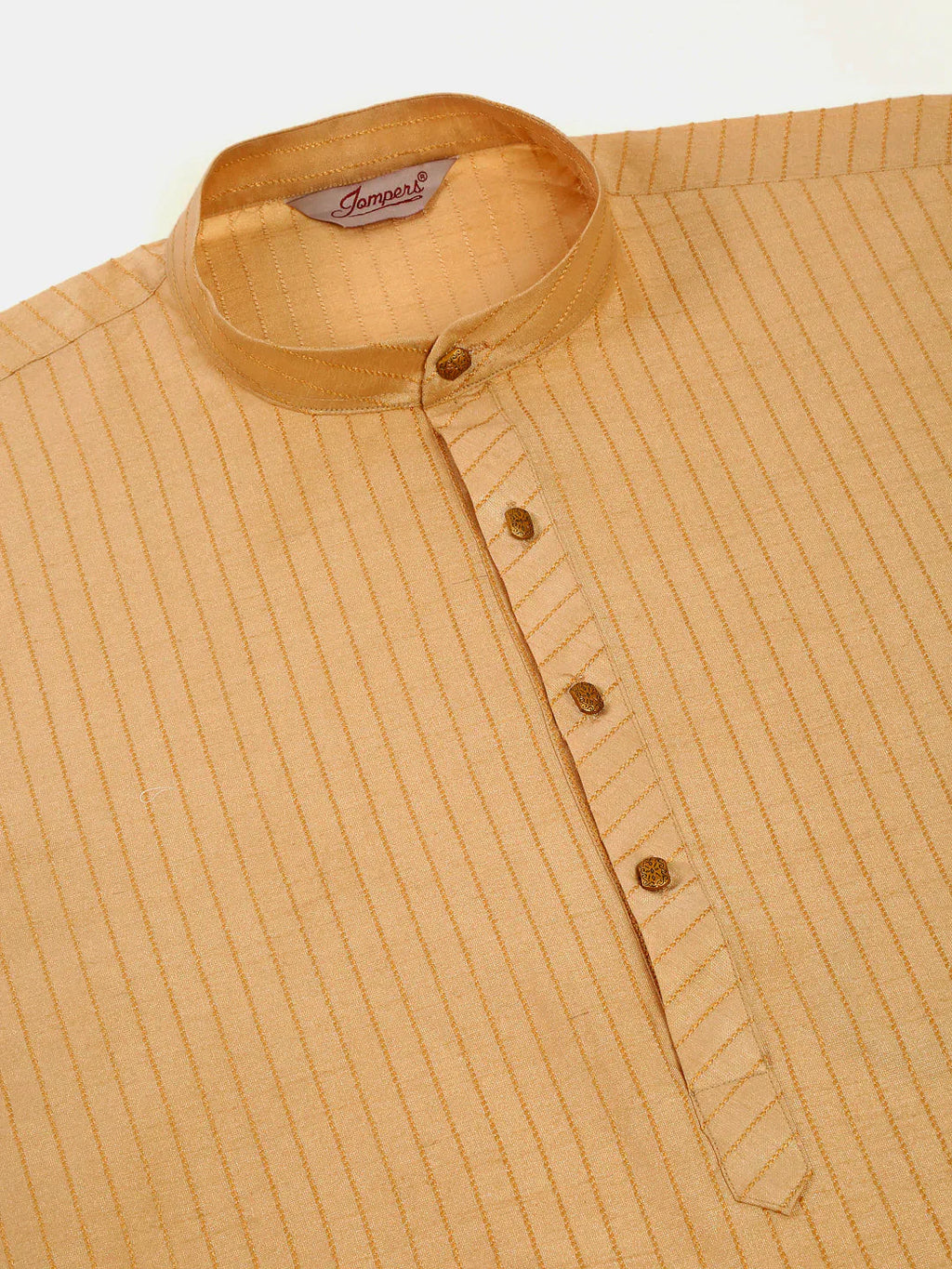 Jompers Men's Beige Striped Pleated Chikankari Kurta Only