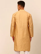 Jompers Men's Beige Striped Pleated Chikankari Kurta Only