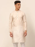 Jompers Men's Cream Striped Pleated Chikankari Kurta Only