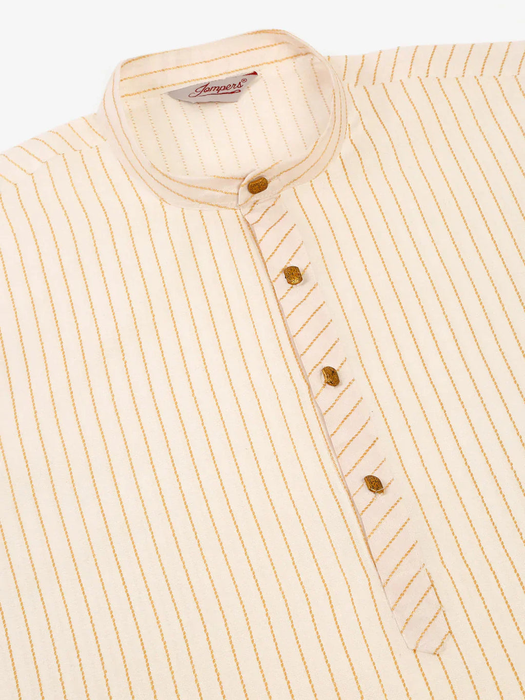 Jompers Men's Cream Striped Pleated Chikankari Kurta Only