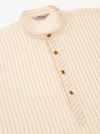 Jompers Men's Cream Striped Pleated Chikankari Kurta Only