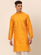 Jompers Men's Mustard Striped Pleated Chikankari Kurta Only