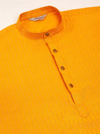 Jompers Men's Mustard Striped Pleated Chikankari Kurta Only