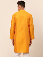 Jompers Men's Mustard Striped Pleated Chikankari Kurta Only