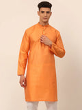 Jompers Men's Peach Striped Pleated Chikankari Kurta Only