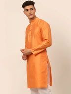 Jompers Men's Peach Striped Pleated Chikankari Kurta Only