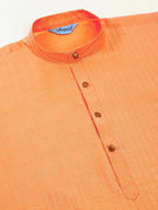 Jompers Men's Peach Striped Pleated Chikankari Kurta Only