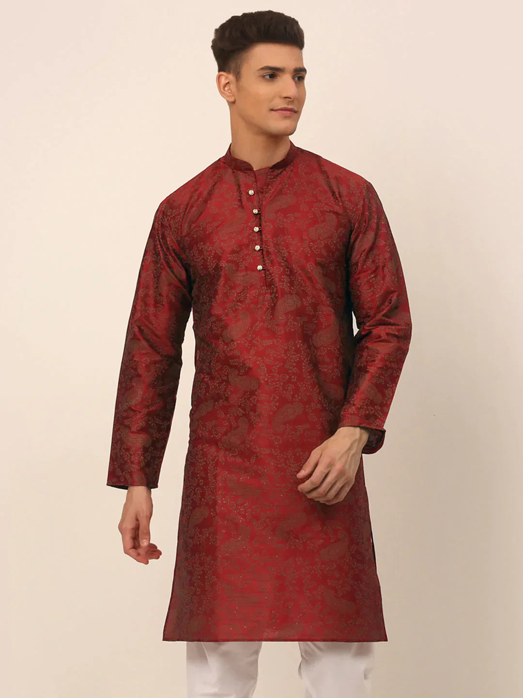 Jompers Men's Maroon Paisley Printed Kurta Only