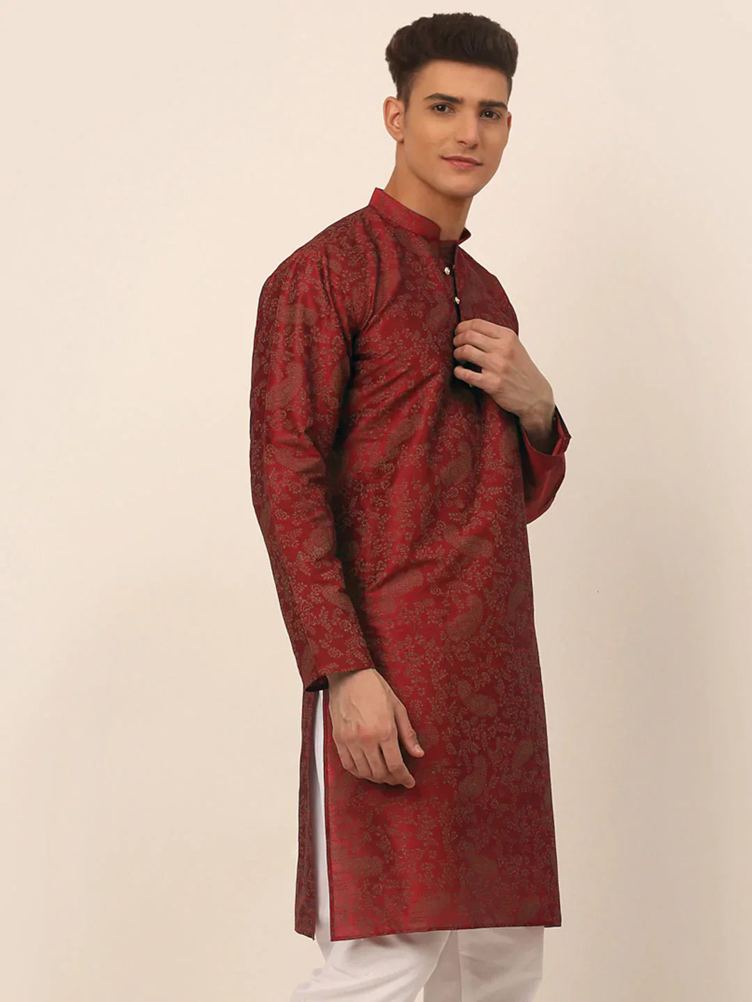 Jompers Men's Maroon Paisley Printed Kurta Only