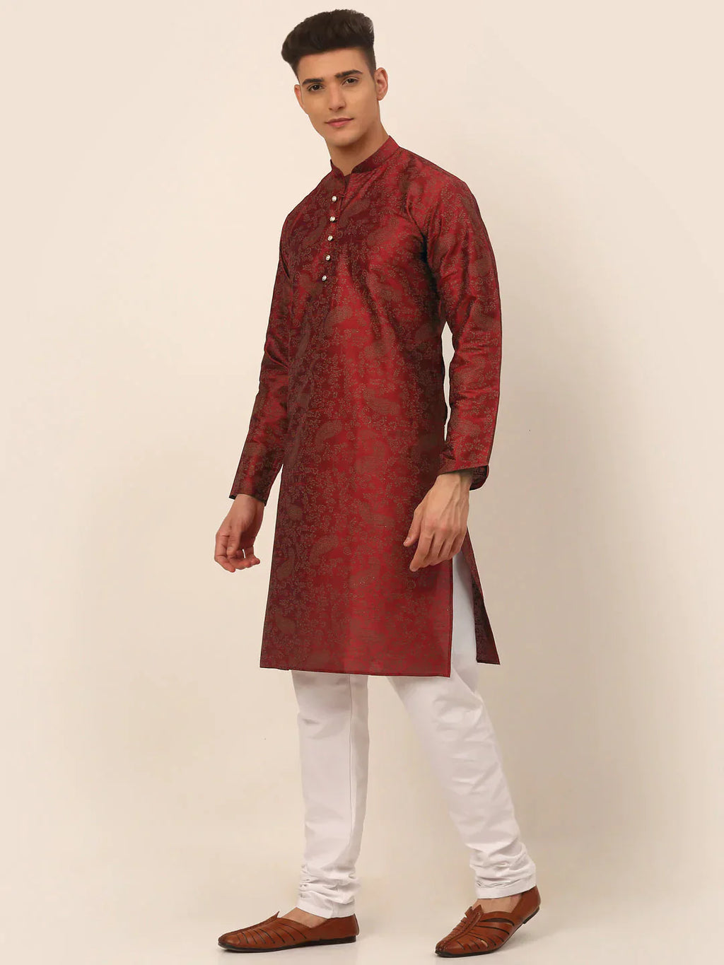 Jompers Men's Maroon Paisley Printed Kurta Only