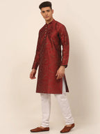 Jompers Men's Maroon Paisley Printed Kurta Only