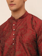 Jompers Men's Maroon Paisley Printed Kurta Only