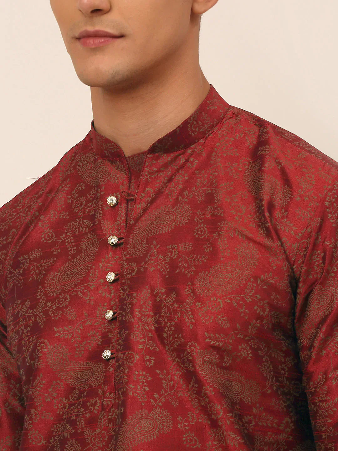 Jompers Men's Maroon Paisley Printed Kurta Only