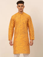 Jompers Men's Mustard Paisley Printed Kurta Only