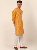Jompers Men's Mustard Paisley Printed Kurta Only