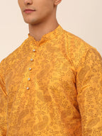 Jompers Men's Mustard Paisley Printed Kurta Only
