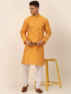 Jompers Men's Mustard Paisley Printed Kurta Only
