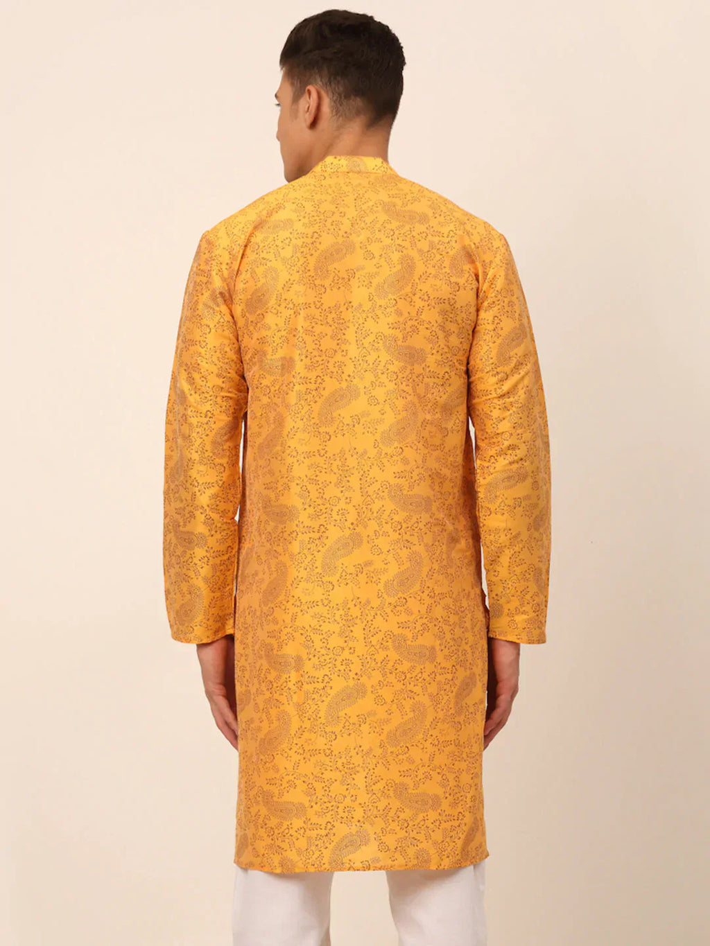 Jompers Men's Mustard Paisley Printed Kurta Only