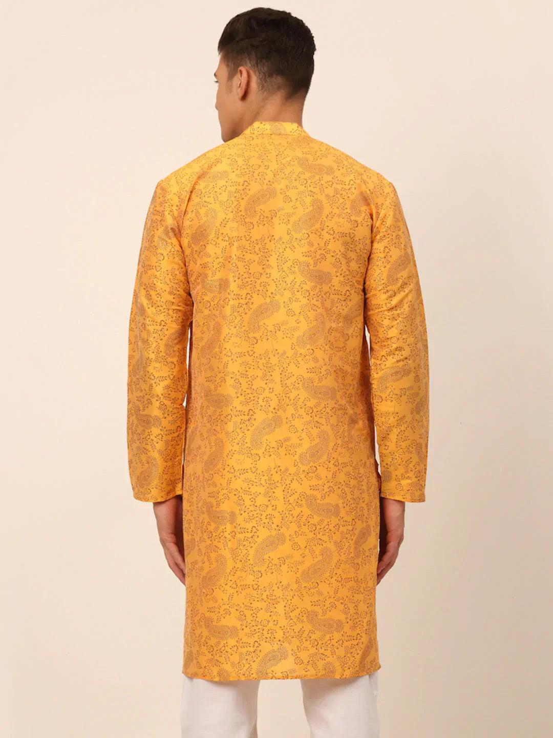 Jompers Men's Mustard Paisley Printed Kurta Only