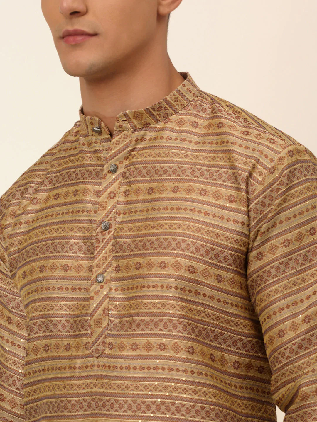 Jompers Men's Printed Sequinned Kurta Only - Brown