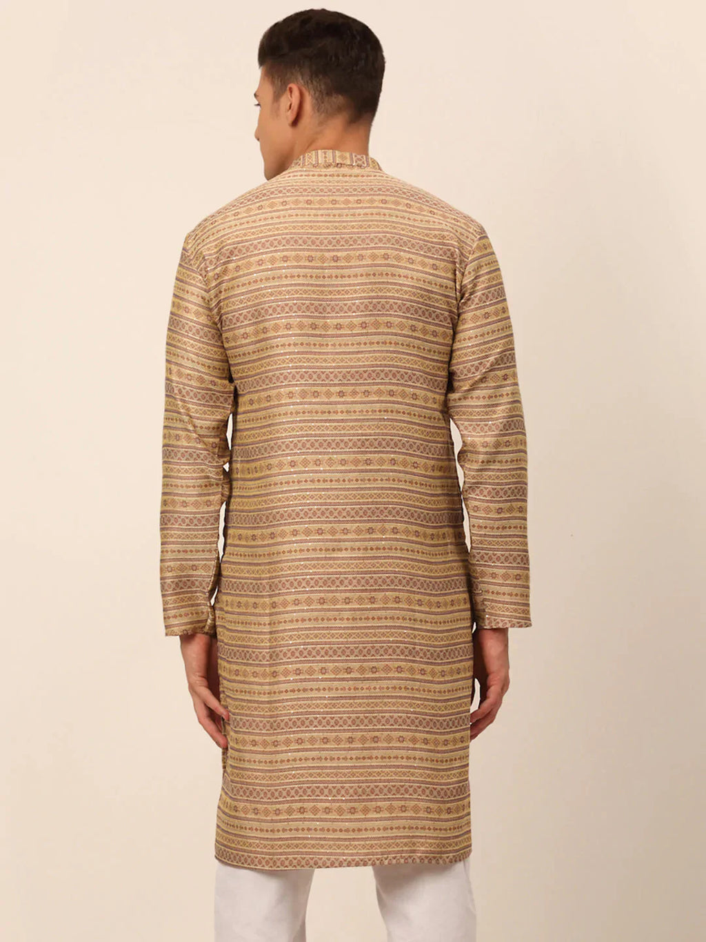 Jompers Men's Printed Sequinned Kurta Only - Brown