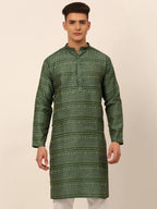 Jompers Men's Printed Sequinned Kurta Only - Green