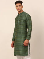 Jompers Men's Printed Sequinned Kurta Only - Green