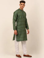 Jompers Men's Printed Sequinned Kurta Only - Green