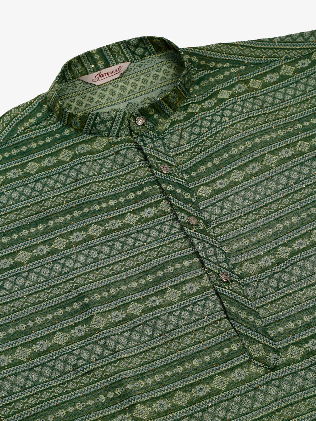 Jompers Men's Printed Sequinned Kurta Only - Green