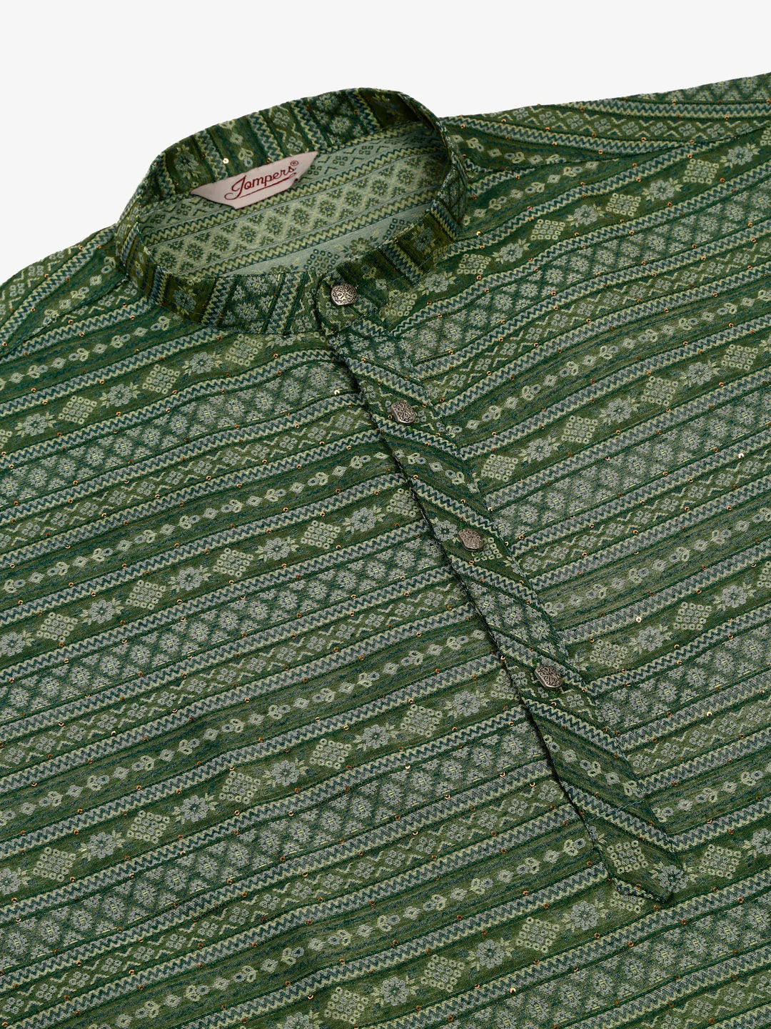 Jompers Men's Printed Sequinned Kurta Only - Green