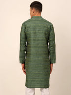 Jompers Men's Printed Sequinned Kurta Only - Green