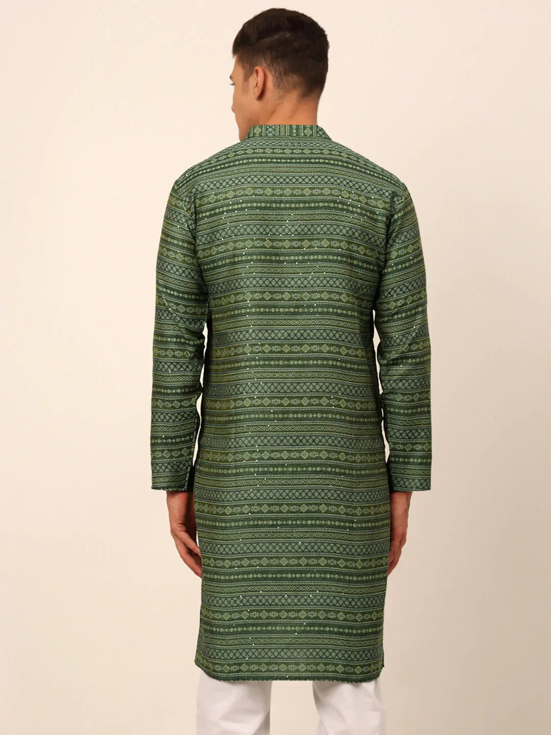 Jompers Men's Printed Sequinned Kurta Only - Green