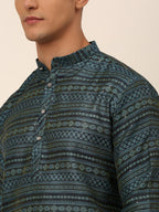 Jompers Men's Printed Sequinned Kurta Only - Teal
