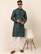 Jompers Men's Printed Sequinned Kurta Only - Teal