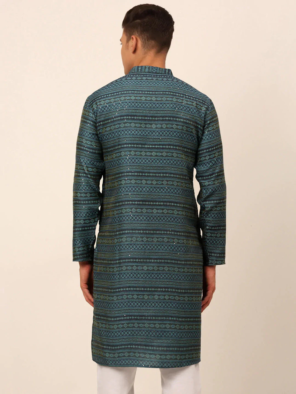 Jompers Men's Printed Sequinned Kurta Only - Teal