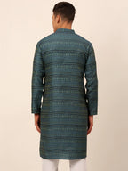 Jompers Men's Printed Sequinned Kurta Only - Teal