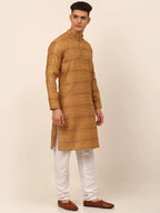 Jompers Men's Printed Sequinned Kurta Only - Yellow