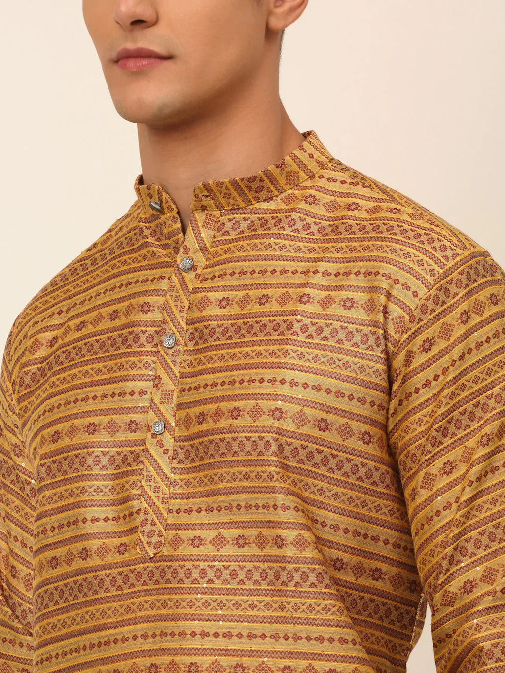 Jompers Men's Printed Sequinned Kurta Only - Yellow