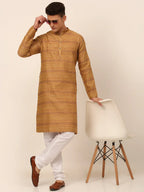 Jompers Men's Printed Sequinned Kurta Only - Yellow