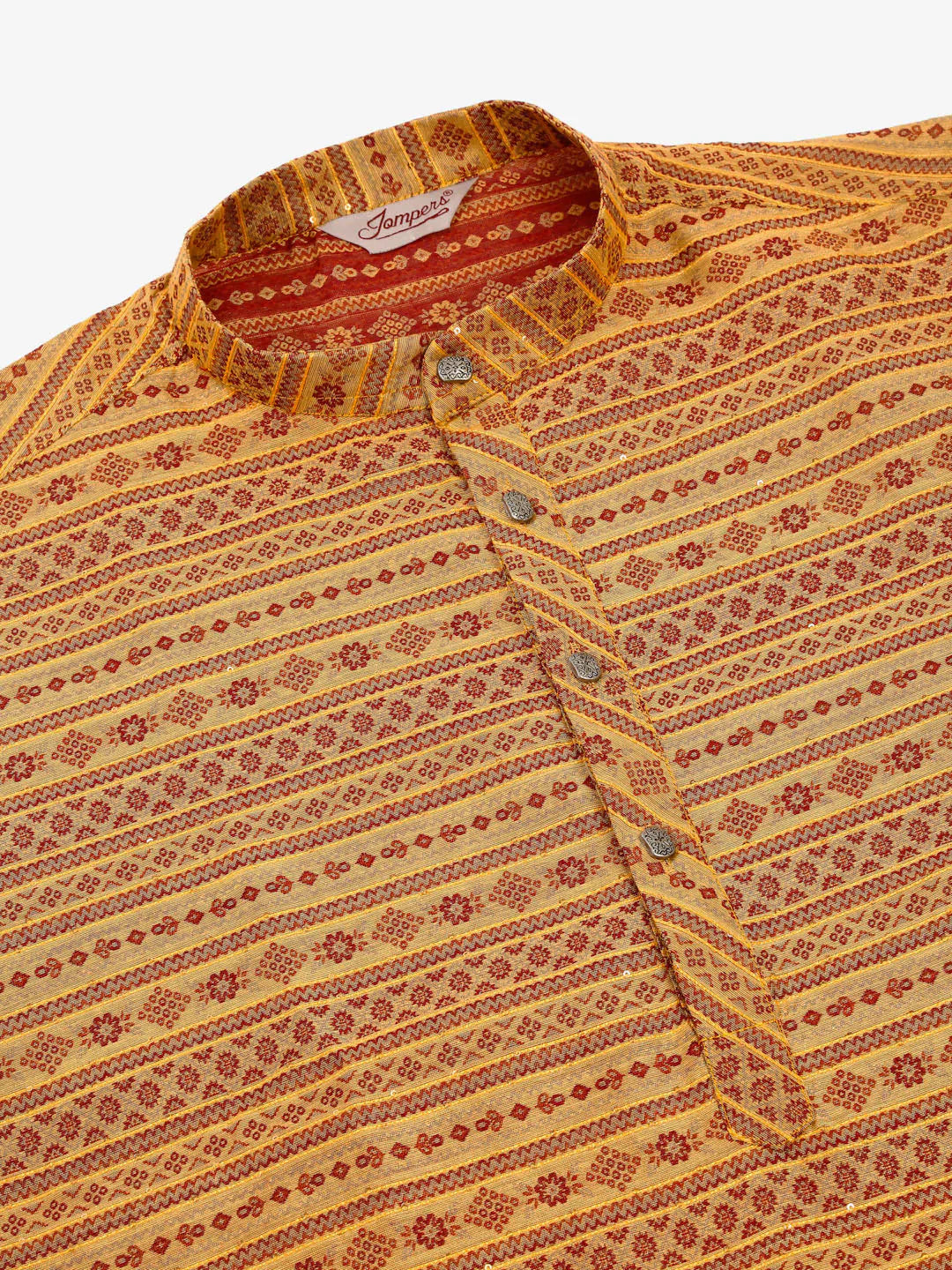 Jompers Men's Printed Sequinned Kurta Only - Yellow