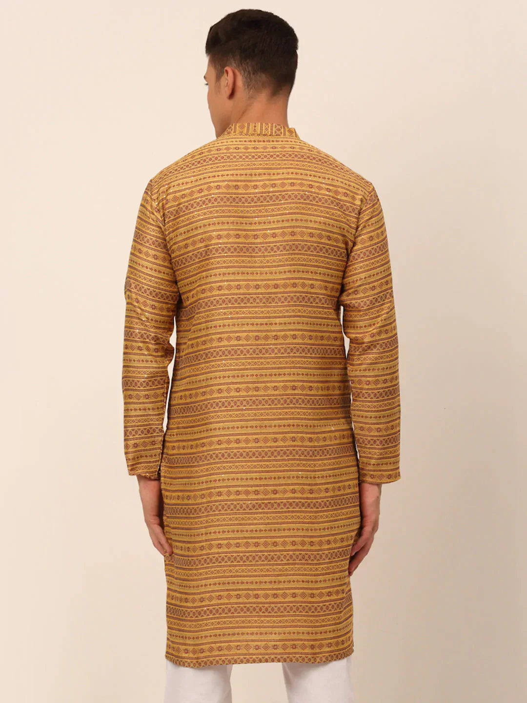 Jompers Men's Printed Sequinned Kurta Only - Yellow