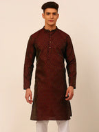 Jompers Men's Maroon Floral Printed Kurta Only
