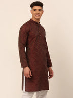 Jompers Men's Maroon Floral Printed Kurta Only