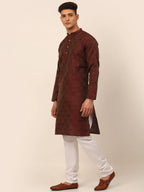Jompers Men's Maroon Floral Printed Kurta Only