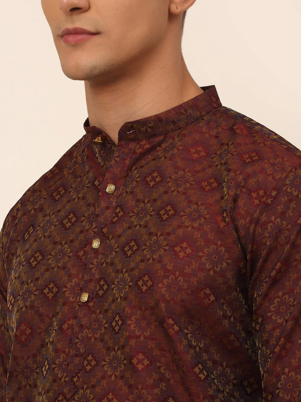 Jompers Men's Maroon Floral Printed Kurta Only