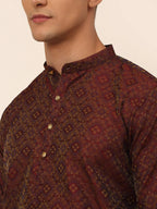 Jompers Men's Maroon Floral Printed Kurta Only